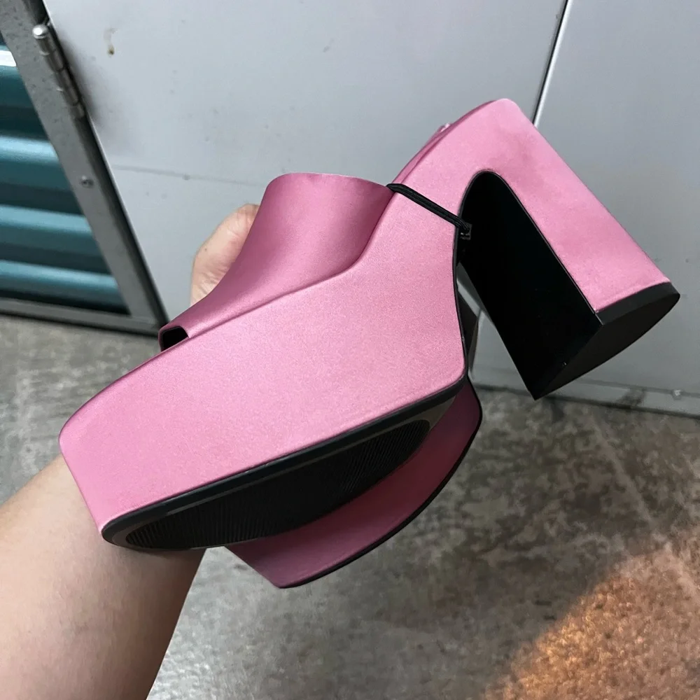 Zara Hot Pink Thick Platform Sandal Heels - Picture 4 of 5